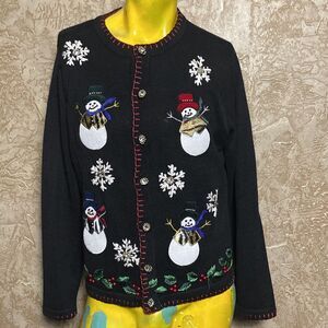Women's B.P. Design CHRISTMAS SWEATER - Snowman Button Up Large